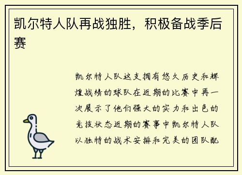 凯尔特人队再战独胜，积极备战季后赛
